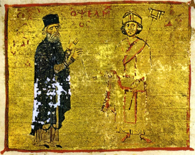 Miniature reprsentant Michel Psellos instruisant Michel VII Doukas