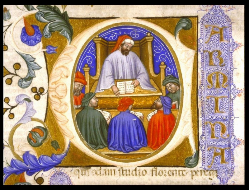 Bo�ce enseignant, manuscrit de la Consolation de Philosophie, 1385.