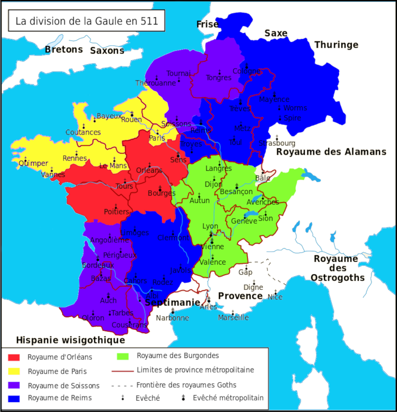 Partage du royaume des Francs entre les fils de Clovis en 511